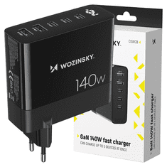 WOZINSKY WOZINSKY CGWCB 140W GAN STENSKI POLNILEC 3 X USB-C / 2 X USB-A - ČRN