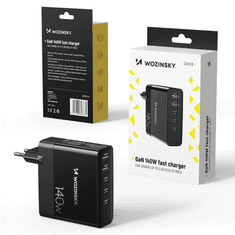 WOZINSKY WOZINSKY CGWCB 140W GAN STENSKI POLNILEC 3 X USB-C / 2 X USB-A - ČRN