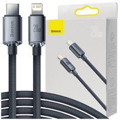 BASEUS BASEUS CRYSTAL SHINE SERIES KABEL USB KABEL ZA HITRO POLNJENJE IN PRENOS PODATKOV USB TYPE C - LIGHTNING 20W 2M ČRN (CAJY000301)