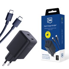 3MK ACCESSORIES - 3MK HYPER CHARGER PD 45W+USB CABLE C TO C BLACK