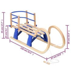 Vidaxl Zložljive sani z naslonom 110 cm vezan les