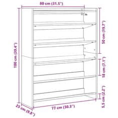 Vidaxl Regal za čevlje črn 80x25x100 cm inženirski les