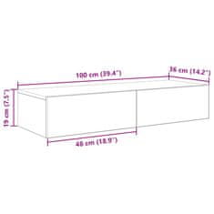 Vidaxl Stenska polica s predali betonsko siv 100x36x19 cm inž. les