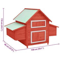 Vidaxl Kokošnjak rdeč in bel 152x96x110 cm trdna borovina