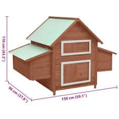 Vidaxl Kokošnjak mocha in bel 152x96x110 cm trdna borovina