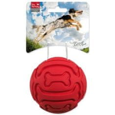 Dog Fantasy Žogica pes Fantazija guma, vzorec kosti piskanje rdeča 9cm