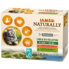 IAMS Naturally Senior morsko in kopensko meso v omaki, večpaket 1020g (12x85g)