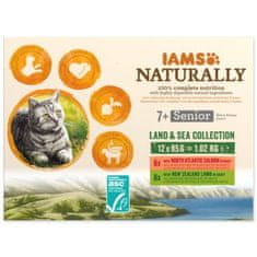 IAMS Naturally Senior morsko in kopensko meso v omaki, večpaket 1020g (12x85g)