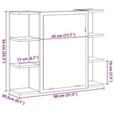 Vidaxl Kopalniška omarica z ogledalom artisan hrast 80x20,5x64 cm