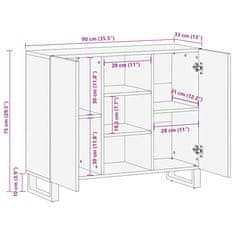 Vidaxl Komoda črn 90x33x75 cm trden mangov les