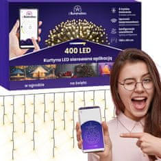 shumee 400 LED svetlobna zavesa - topla bela - aplikacijsko krmiljena