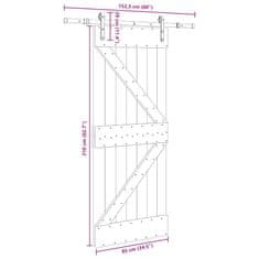 Vidaxl Drsna vrata s kompletom vodil 85x210 cm trdna borovina