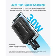 Anker Zolo Powerbank 20000 mAh, 30W z vgrajenima kabloma USB-C + Lightning, moder