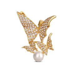 JwL Luxury Pearls Lepa pozlačena broška s pravim biserom 2v1 - metulji JL0630