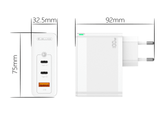 Adapter hišni polnilec 220V Gun QC 100W vhod 1x USB A (22,5W) in 2x Type C (1x 65W + 1x 35W) + kabel Type C - Type C - Original (EU Blister) bel