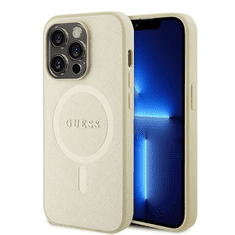 Guess Ovitek iPhone 15 Pro Max - MagSafe - Saffiano - zlat - GUHMP15XPSAHMCB