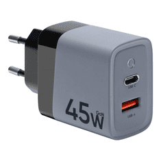 Adapter hišni polnilec MicroGrid QC 45W vhod 1x USB A in 1x Type C - Original (EU Blister) siv