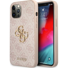 Guess GUHCP12M4GMGPI silikonski ovitek za iPhone 12 / iPhone 12 Pro - roza z zlatim logom