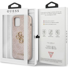 Guess GUHCP12M4GMGPI silikonski ovitek za iPhone 12 / iPhone 12 Pro - roza z zlatim logom