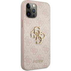 Guess GUHCP12M4GMGPI silikonski ovitek za iPhone 12 / iPhone 12 Pro - roza z zlatim logom