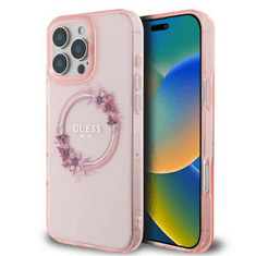 Guess Originalni ovitek GUHMP16XHFWFCP za iPhone 16 Pro Max - MagSafe - Flower - roza