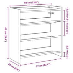 Vidaxl Regal za čevlje sonoma hrast 60x25x62 cm inženirski les