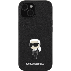 Karl Lagerfeld Originalen ovitek iPhone 15 - Glitter IML NFT Iconic - črn ovitek z bleščicami - KLHCP15SGKNPSK