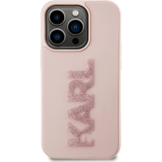 Karl Lagerfeld Originalen ovitek iPhone 15 Pro - Logo 3D - roza zaščita - KLHCP15L3DMBKCP