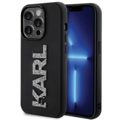 Karl Lagerfeld Originalen ovitek iPhone 15 Pro - Logo 3D - črna zaščita - KLHCP15L3DMBKCK