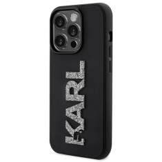 Karl Lagerfeld Originalen ovitek iPhone 15 Pro - Logo 3D - črna zaščita - KLHCP15L3DMBKCK