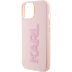 Karl Lagerfeld Originalen ovitek iPhone 15 - Logo 3D - roza zaščita - KLHCP15S3DMBKCP