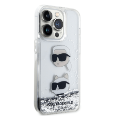 Karl Lagerfeld Originalen ovitek iPhone 15 Pro - NFT Heads - prozorna trda zaščita z bleščicami - KLHCP15LLDHKCNS