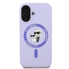 Karl Lagerfeld Originalen ovitek MagSafe iPhone 16 - Karl and Choupette - vijola - KLHMP16SSCMKCRHU