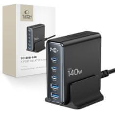 Tech-protect DC140W 5 Port GaN polnilnik 2x USB / 3x USB-C 140W PD QC, črna