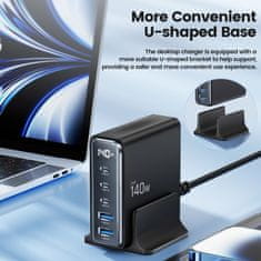 Tech-protect DC140W 5 Port GaN polnilnik 2x USB / 3x USB-C 140W PD QC, črna