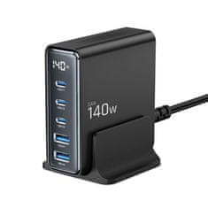 Tech-protect DC140W 5 Port GaN polnilnik 2x USB / 3x USB-C 140W PD QC, črna