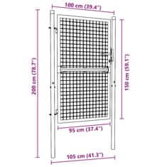 Vidaxl Mrežasta vrtna vrata pocinkano jeklo 100x200 cm siva