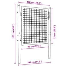 Vidaxl Mrežasta vrtna vrata pocinkano jeklo 100x125 cm siva