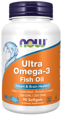 NOW Foods Ultra Omega-3 ribje olje 600 EPA/300 DHA/1.000IE vitamina D-3 (90 mehkih kapsul)