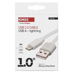 Emos Kabel USB-A / i16P - Lightning Mfi, polnjenje, podatki, 1 m, bela