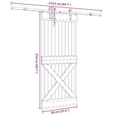 Vidaxl Drsna vrata s kompletom vodil 90x210 cm trdna borovina