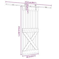 Vidaxl Drsna vrata s kompletom vodil 80x210 cm trdna borovina