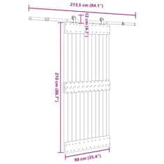 Vidaxl Drsna vrata s kompletom vodil 90x210 cm trdna borovina