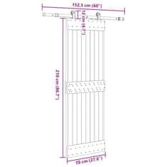 Vidaxl Drsna vrata s kompletom vodil 70x210 cm trdna borovina