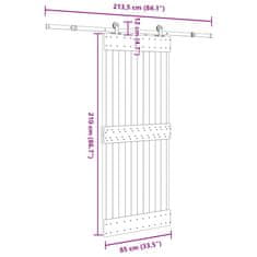 Vidaxl Drsna vrata s kompletom vodil 85x210 cm trdna borovina