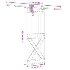 Vidaxl Drsna vrata s kompletom vodil 70x210 cm trdna borovina