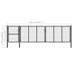 Vidaxl Vrtna vrata jeklena 500x125 cm antracitna