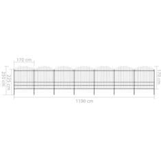 Vidaxl Vrtna ograja s koničastimi vrhovi jeklo (1,75-2)x11,9 m črna