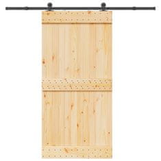 Vidaxl Drsna vrata s kompletom vodil 100x210 cm trdna borovina