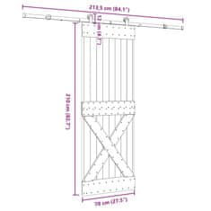 Vidaxl Drsna vrata s kompletom vodil 70x210 cm trdna borovina